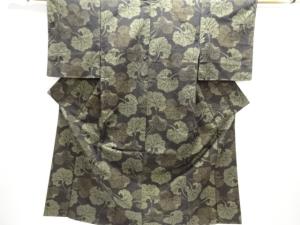 未使用品　葉模様織出し十日町紬着物